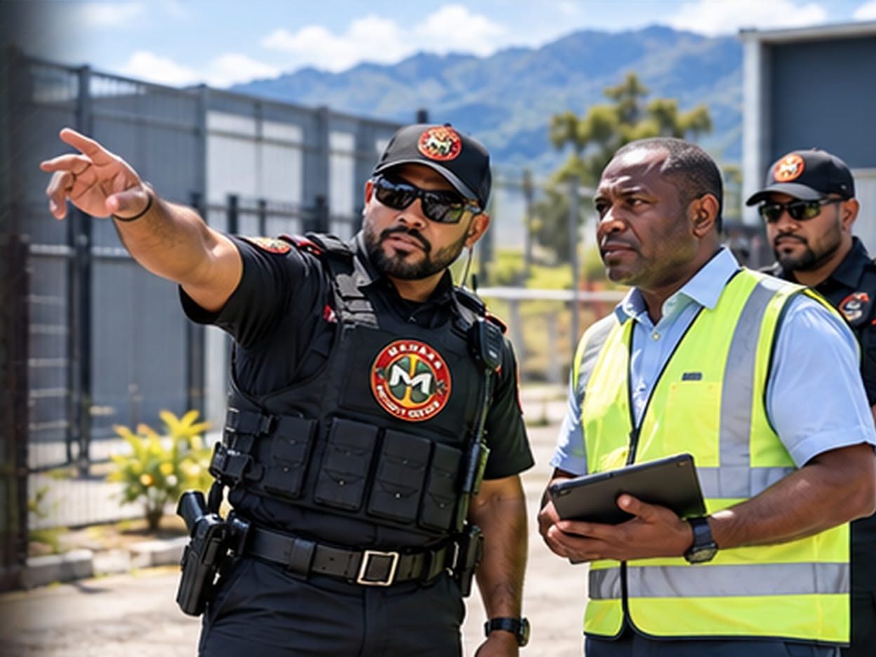 A Manaka supervisor pointing out features of a fenced site to a client representative during a walk-through